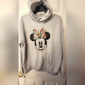 Disney Minnie Mouse Gray Hooded Sweatshirt with Floral Embroidery Size XXL